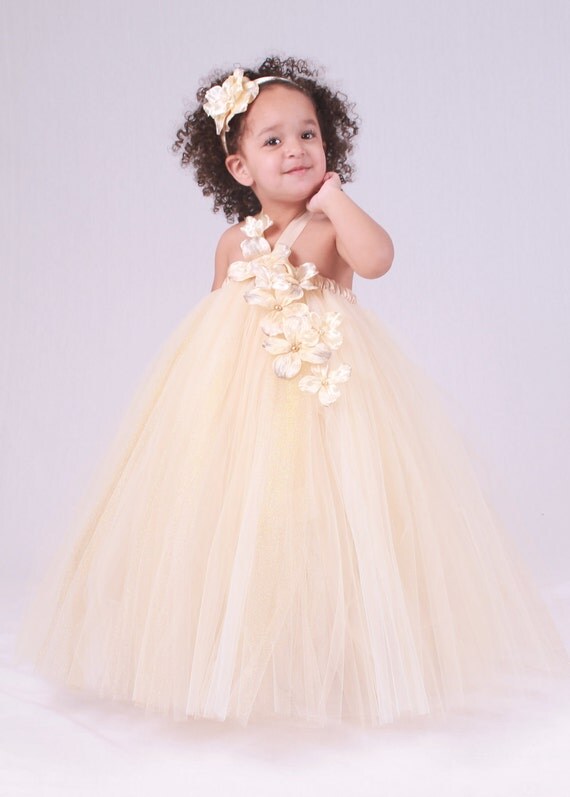 Flower Girl Tutu Dress - Beige Champagne - Dazzling Dream - 7-8 Youth Girl Il_570xn