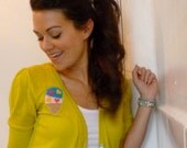 S A L E OOAK Kawaii Hand-Made Ice Cream Cone Appliqued Cardigan with mini Ice Cream Cone Buttons -HOLD FOR K