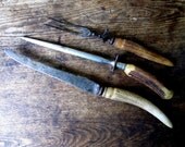 Bone Handle Knife, Fork, and Sharpening Blade (Set of 3)