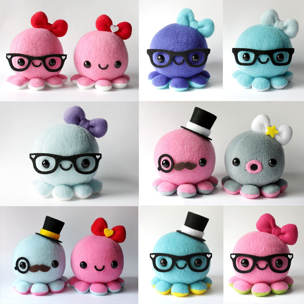 Custom Octopus Plush Toy - Choose colors and Accessories