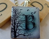Scrabble Tile Pendant-Wintery Letter B-Initials-(I9)  Buy 3 Get 1 Free on all Scrabble Tile Pendants