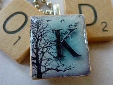 Scrabble Tile Pendant-Winter Letter K-Initials-(I15)  Buy 3 Get 1 Free on all Scrabble Tile Pendants