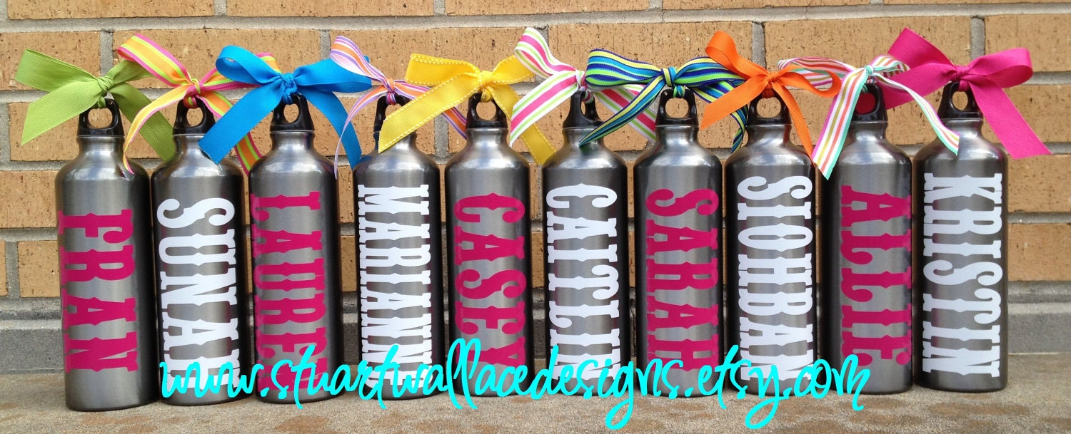 Personalized Aluminum Water Bottles, Gifts, Bridesmaids, Wedding Party, Set of 6