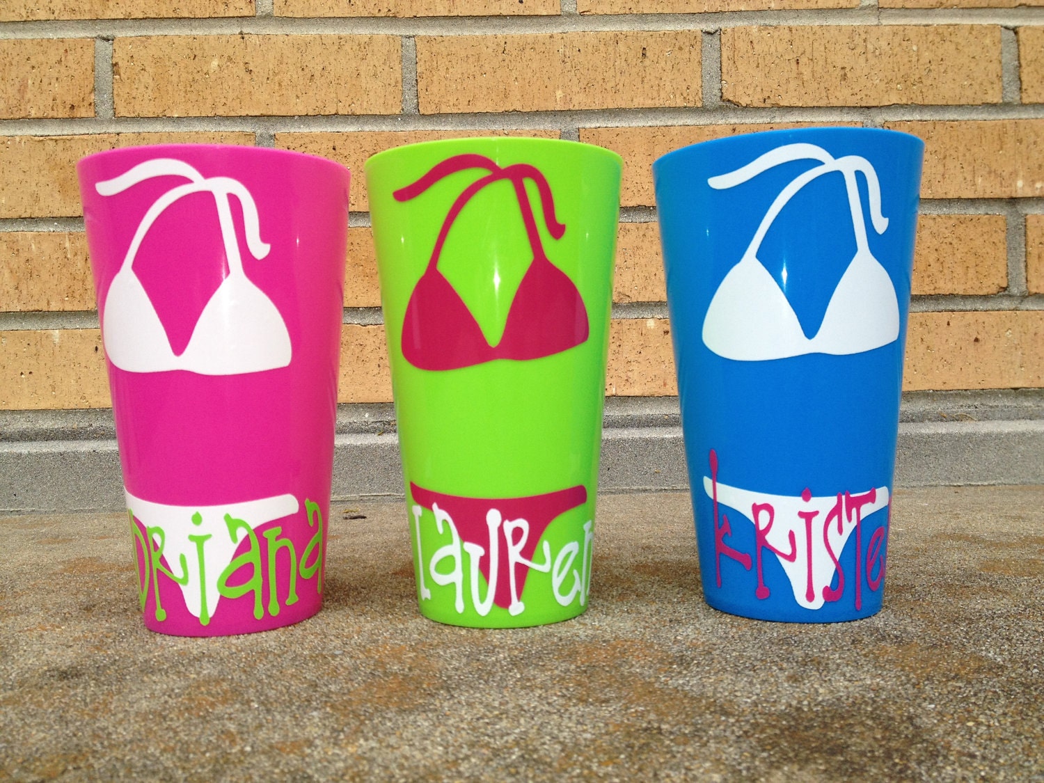 Personalized Bachelorette Cups, Set of 4 Tumblers, Beach,Bikini, Party Cups