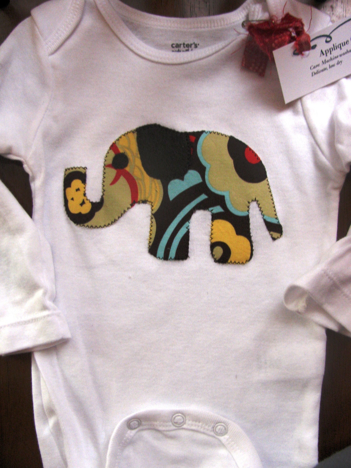 Elephant Applique onesie- Alexander Henry