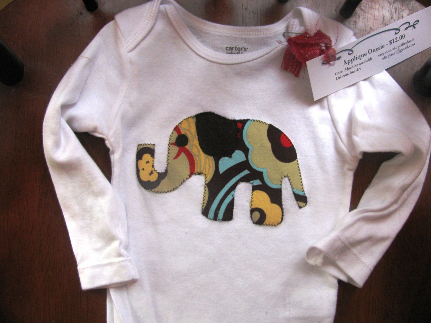 Elephant Applique onesie- Alexander Henry