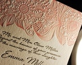 Custom Letterpress Wedding Invitations - Hot Pink Garden - shipped with a beautiful rustic box and guest book. 100 Invites.