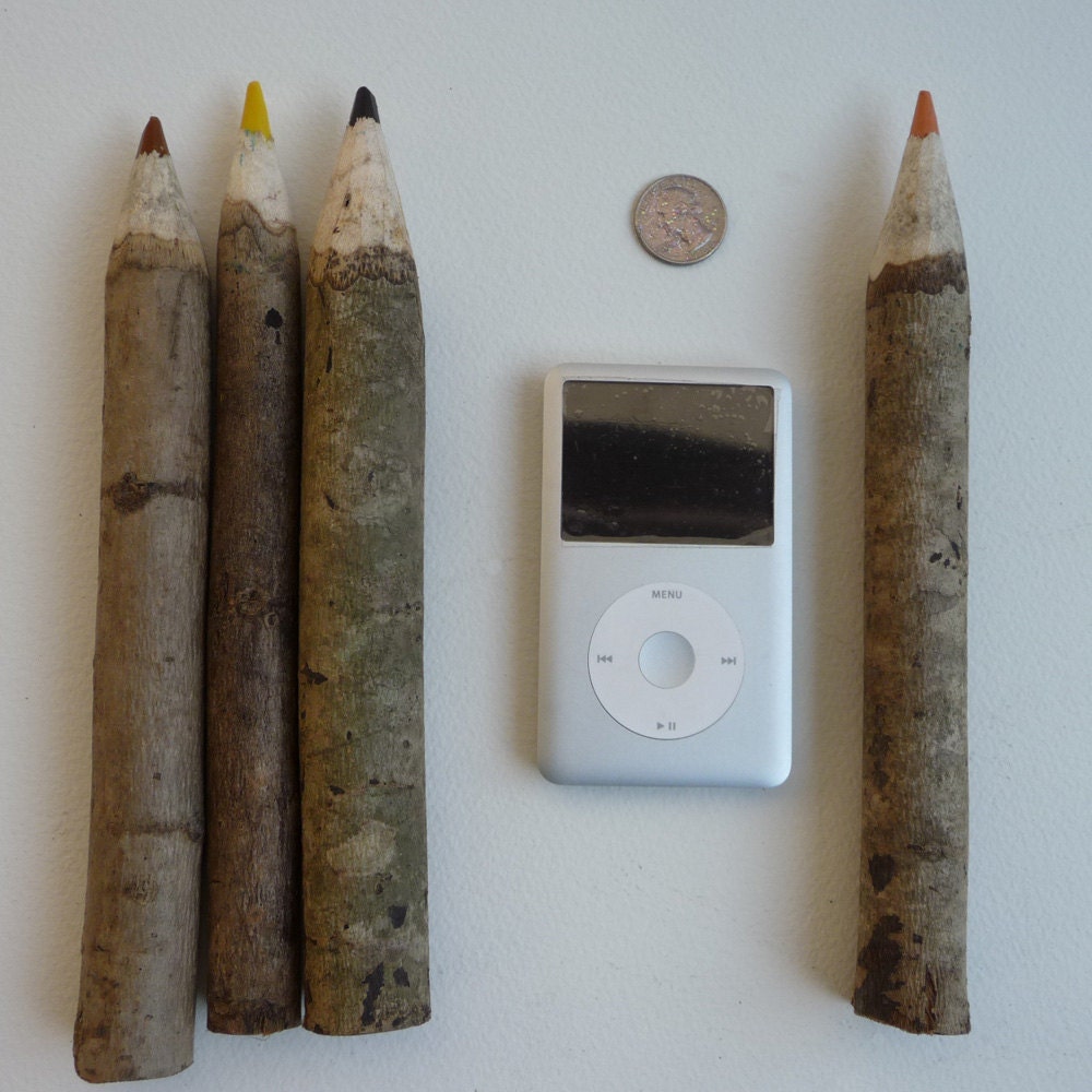 Super Big Twig Colored Pencils Made of Natural Distressed Wood