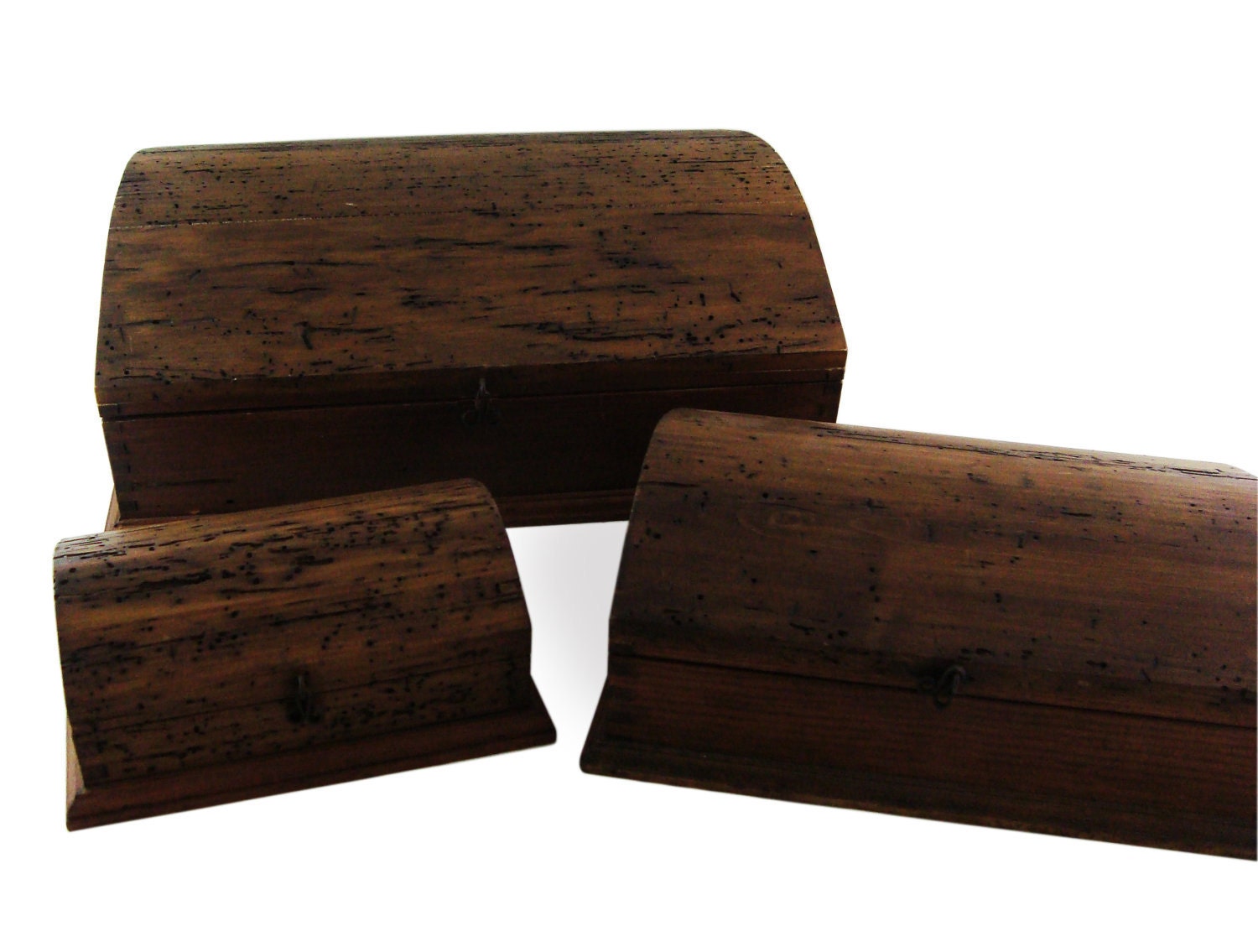 LIMITED OFFER - Set of 3 Rustic Treasure Chest Wood Boxes - Small, Medium and Big Size.
