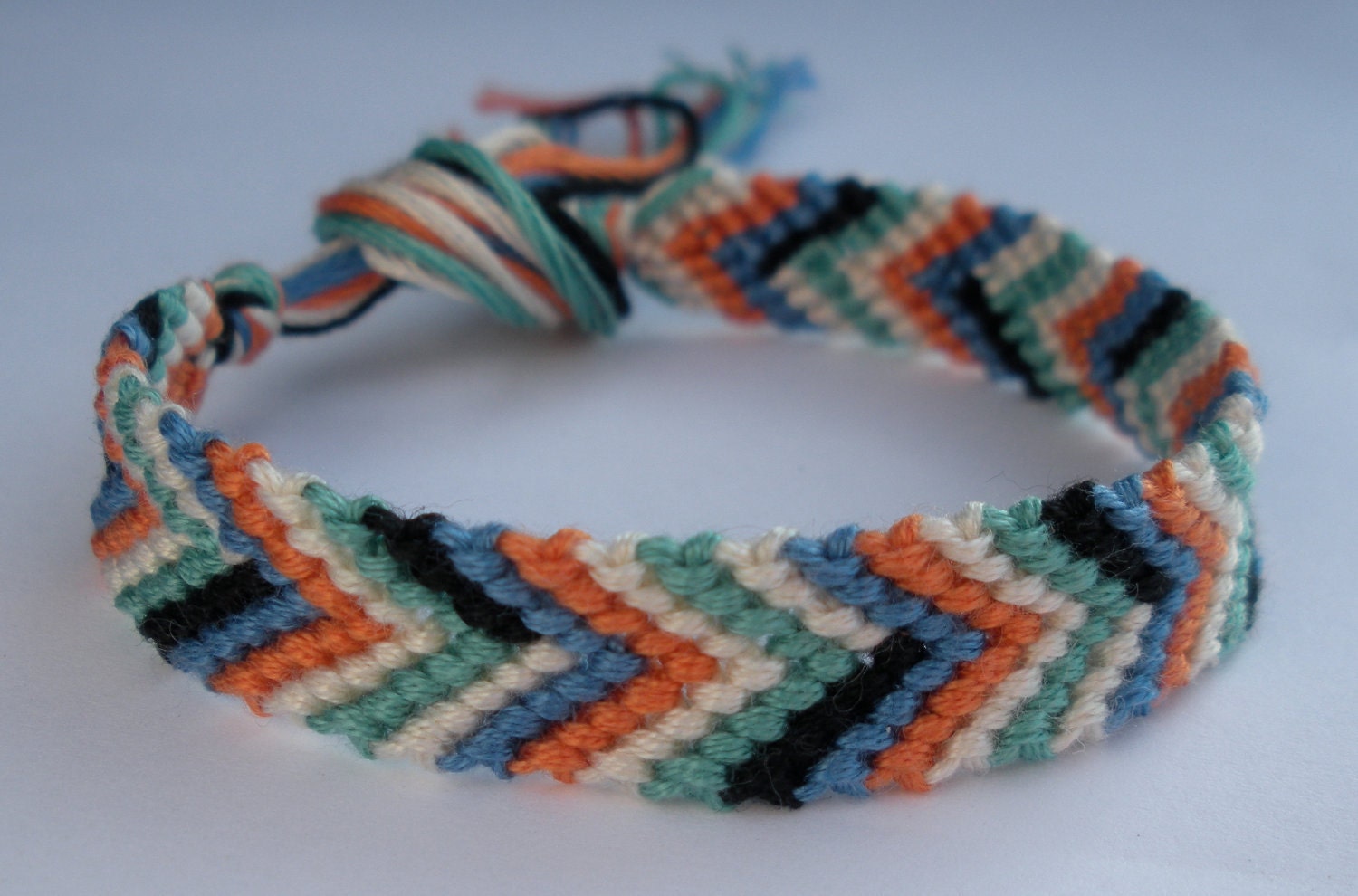 Peach, Sage, Light Blue, Cream & Black - Chevron Friendship Bracelet