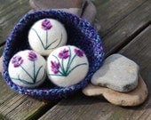 Wool Dryer Balls Lavender Oil Infused Sachets Set of 3 With Crocheted Basket Eco Friendly Natural
