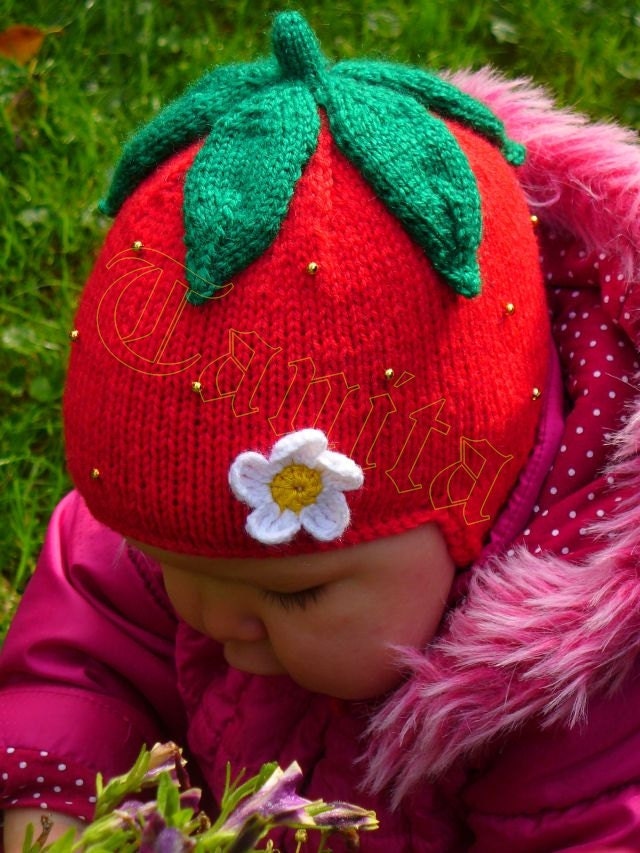 Strawberry Earflap Hat Knitting Pattern