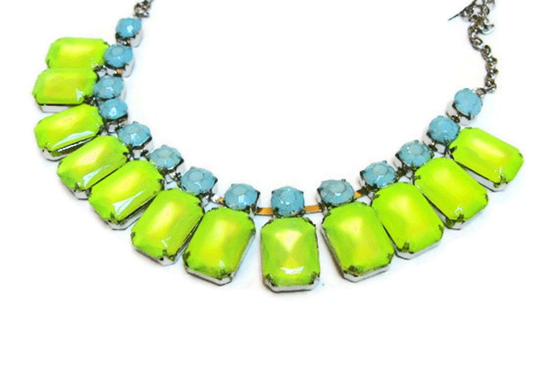 neon jewelry painted rhinestone necklace Candy Collar acid yellow baby blue