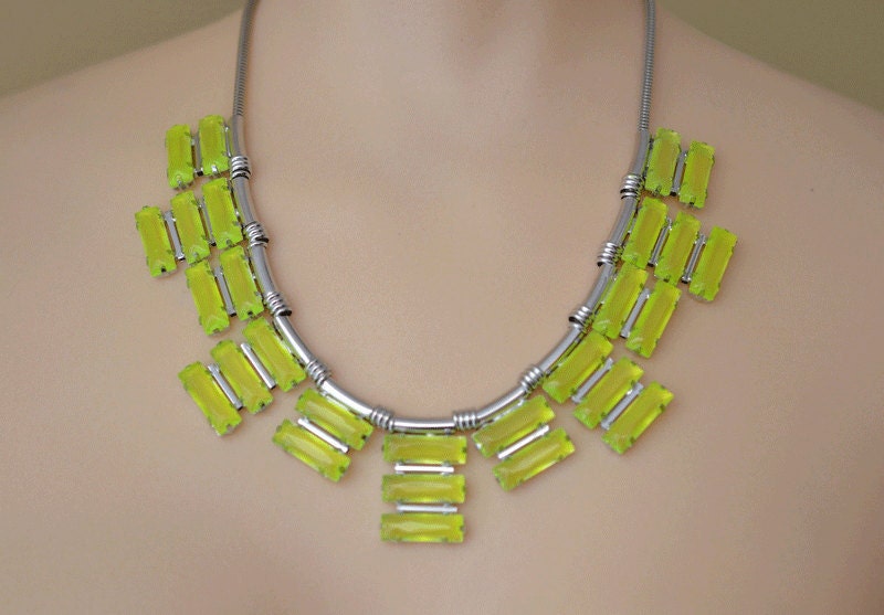 SPECIAL PRICING neon jewelry painted rhinestone necklace Neon Acid Green/Yellow