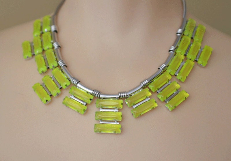SPECIAL PRICING neon jewelry painted rhinestone necklace Neon Acid Green/Yellow