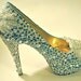 Bridal Wedding Heels Shoes - Teal Blue Swarovski Crystal - Rhinestone Pearls & Lace