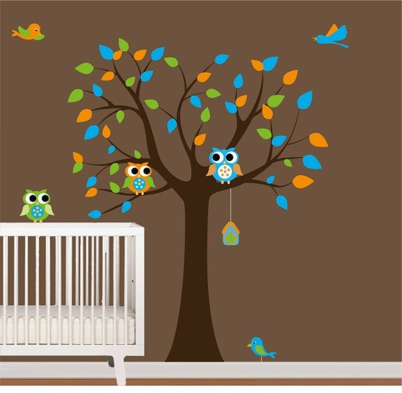 Vinyl Wall Decal Stickers Owl Tree Set Nursery Girls/Boys Baby