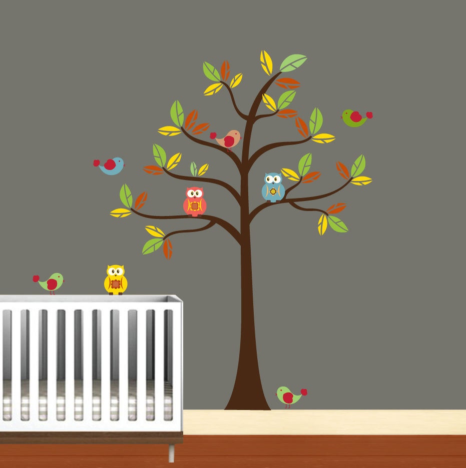 Childrens Vinyl Wall Decal Tree Decal - Nursery -Birds Owls