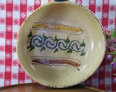 Vintage Mexican Pottery Handled Serving Bowl Dish Home Decor Table Folk Art Handmade -- Free Priority Shipping Included
