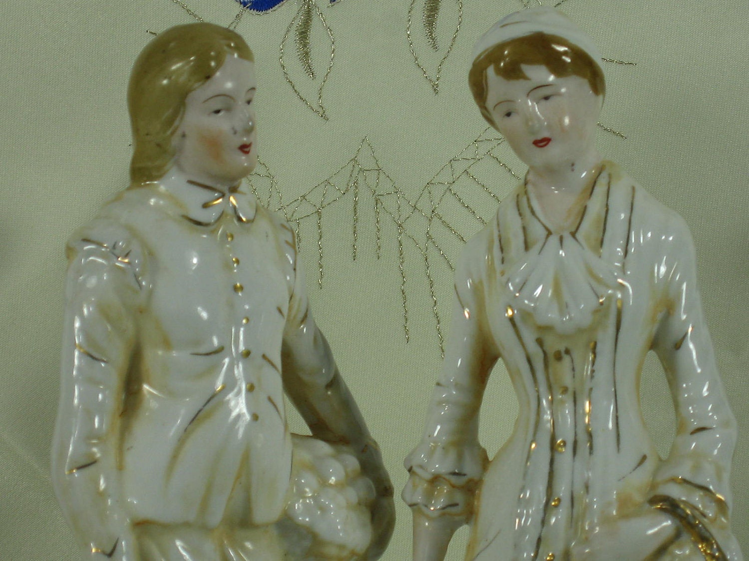 Vintage Porcelain Figurines Made in Japan Collectible White Gold Sculptural Statue Home Decor -- Free Priority Shipping Included