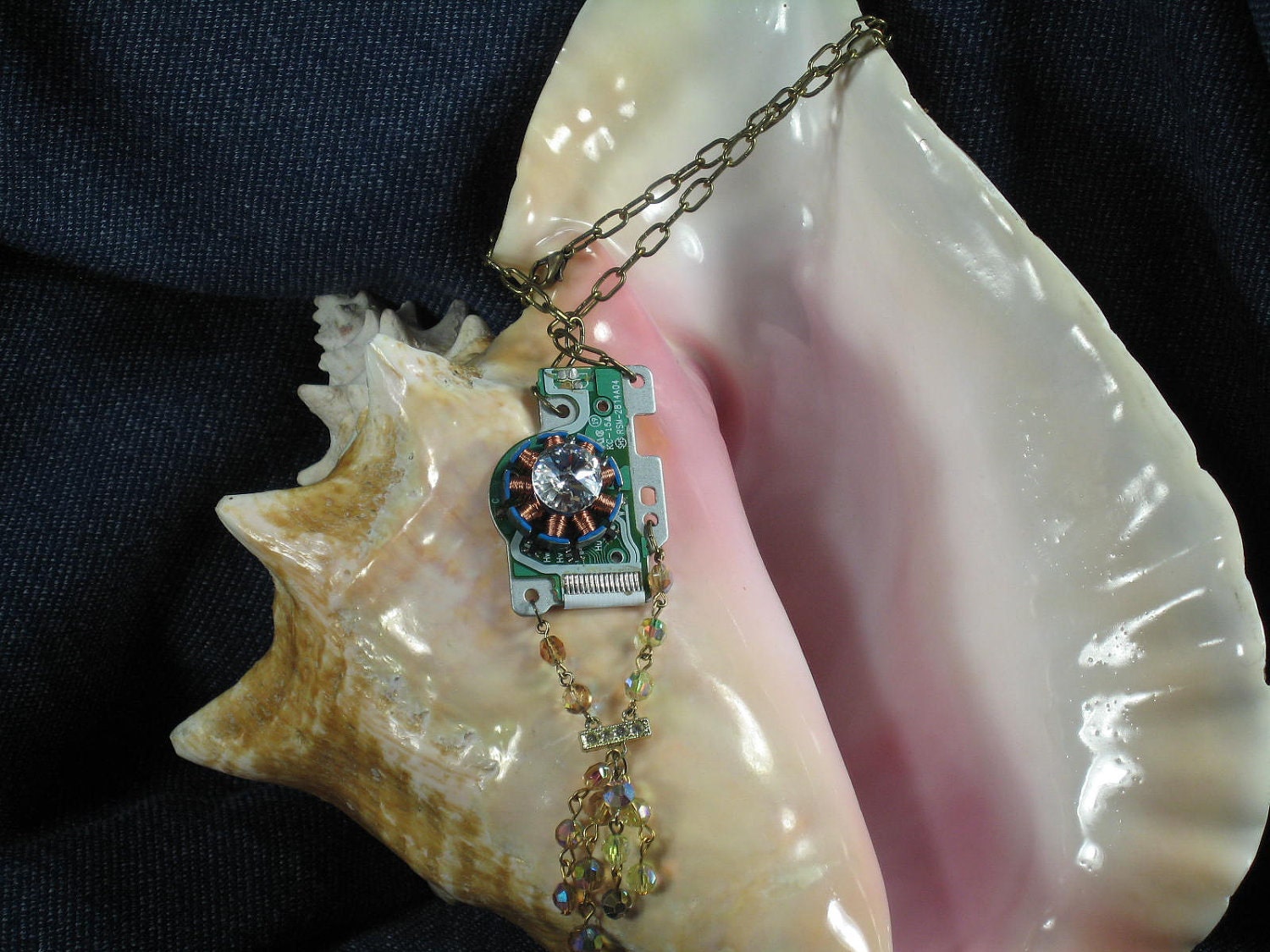 Vintage Swarovski Crystal Handmade Necklace CD Rom Womens Fashion Jewelry Computers Upcycled Recycled -- Free Priority Shipping Included