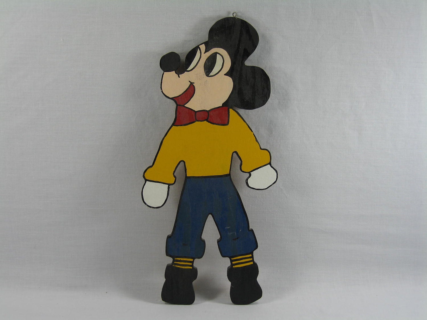 Vintage Handmade Handpainted Folk Art MIckey Mouse Wood Wooden Wall Hanging Home Decor -- Free Priority Shipping Included