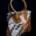 Oilcloth Purse-Peach and brown camo, with bamboo handles, handmade