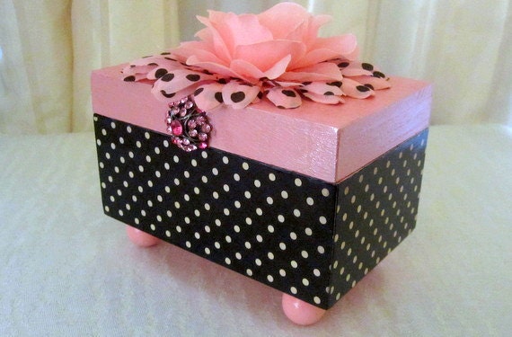 Jewelry box / Black and White polka dots, Pretty in pink
