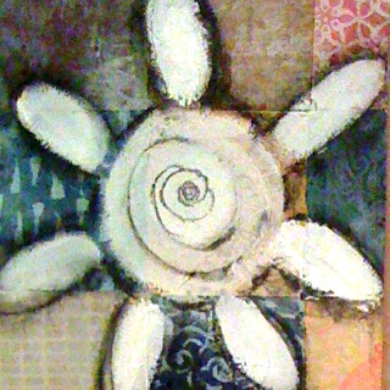 Flower, abstract, patchwork mixed media painting original