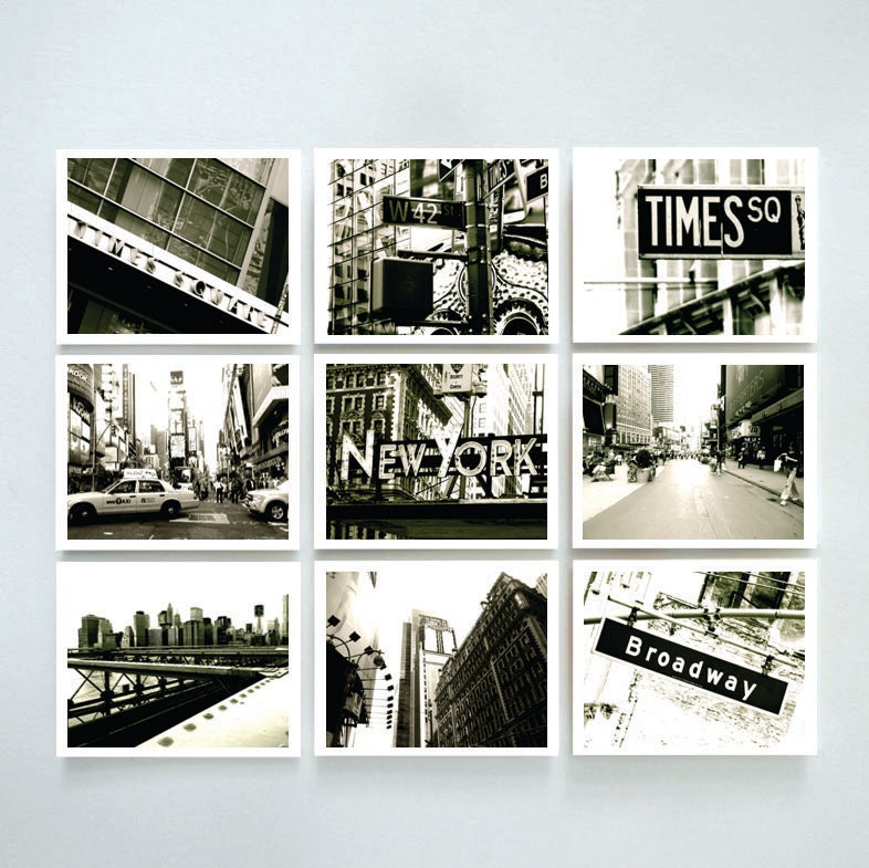 New York Photos - Photo Set Of Nine - New York City Times Square - 10 X 8 Inch Prints - Wall Art - Wall Decor - Retro - 1950's - Vintage