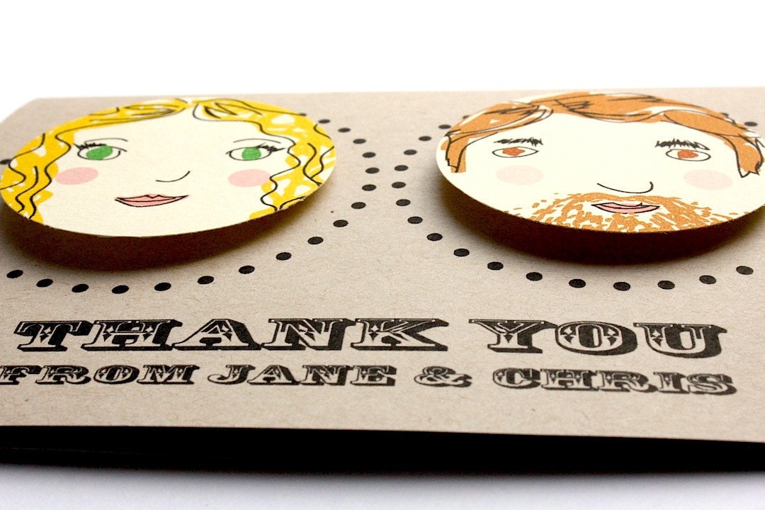 Kraft Illustrated Pop Up Portrait Thank You Tent Cards // Save the Date // Wedding // ECO friendly