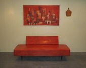 SALE SALE SALE Mid Century Modern, danish, retro, Vintage upholstered Daybed orange vinyl
