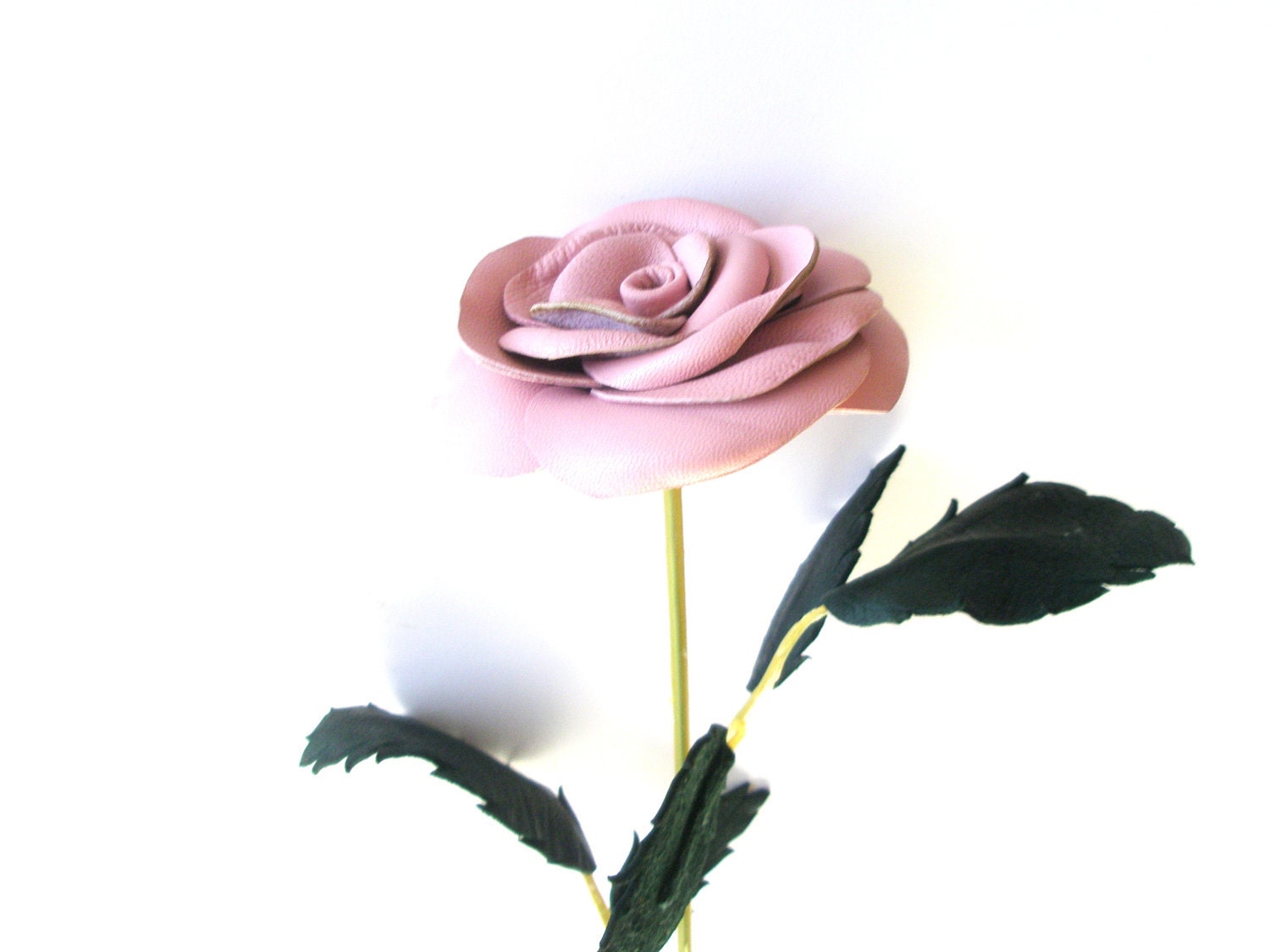 Pink  Flower- Leather Rose, Wedding ,3rd Anniversary Gift, Long Stem Flower, Valentines Day