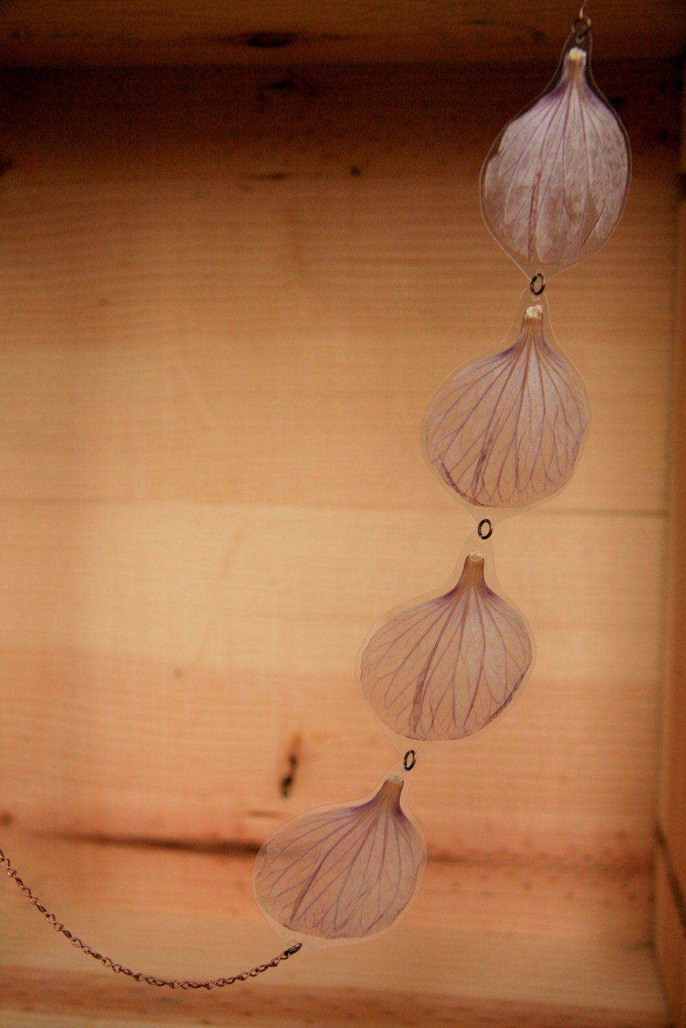 White & Purple Flowering Maple Pressed Flower Petal Necklace