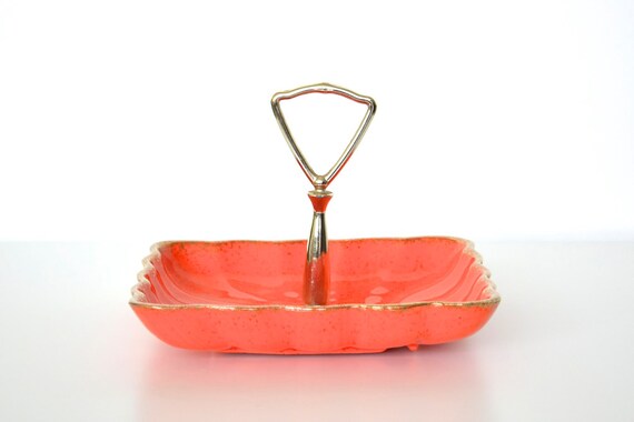 Serving platter California Potter tray bright orange with gold
