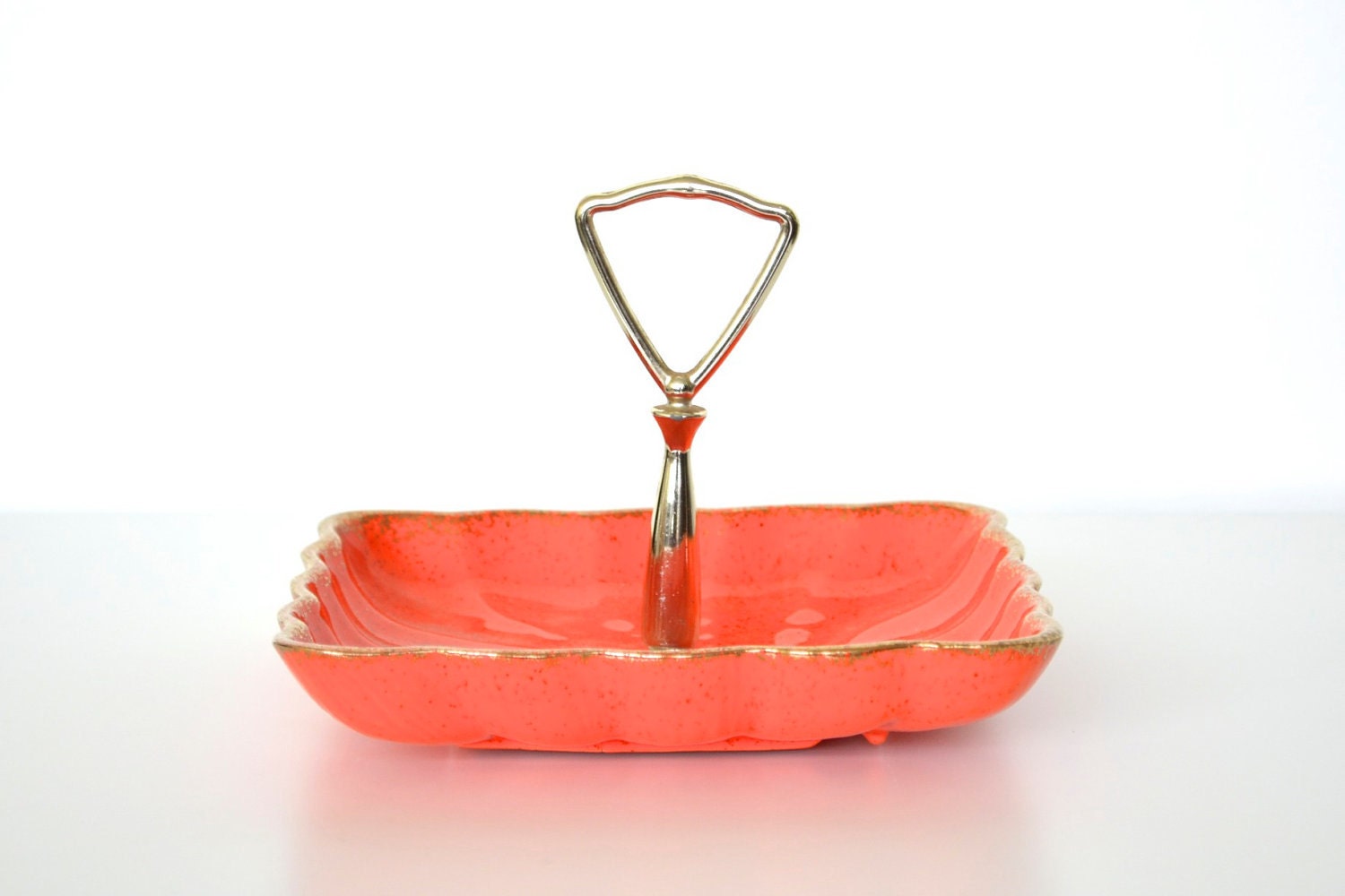 Serving platter California Potter tray bright orange with gold