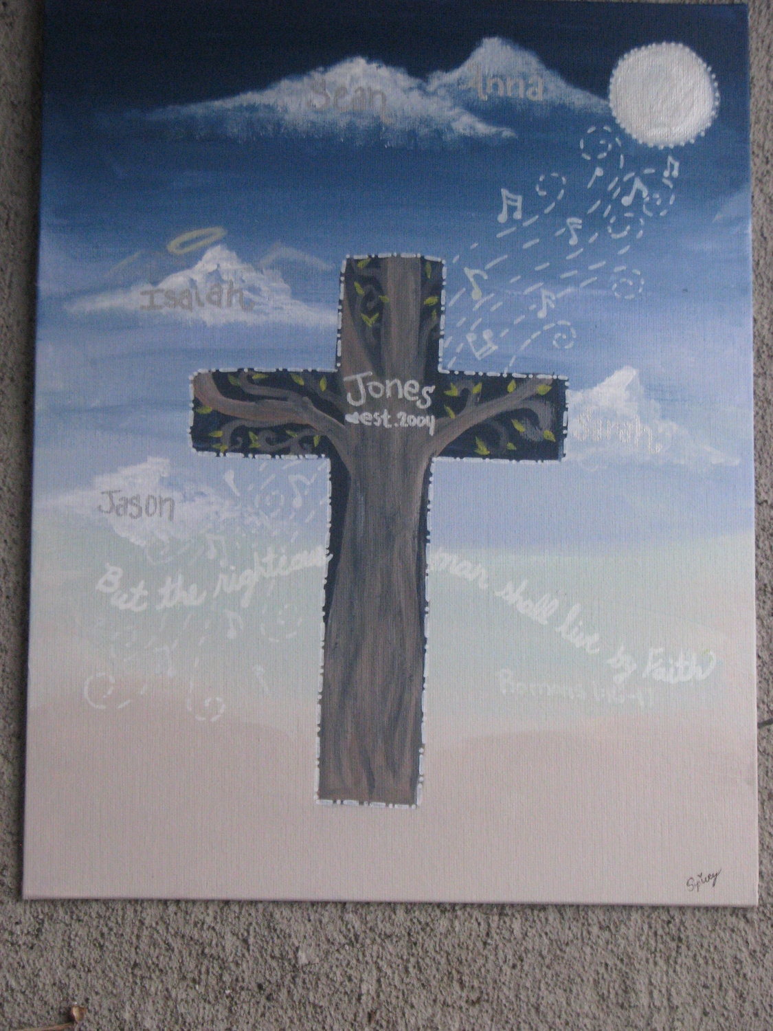 11x14 Personalized Last Name Family painting- cross with bible verse