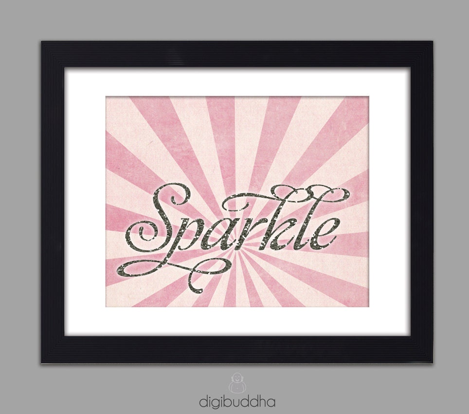 Sparkle Glitter Poster Girly Pink Sunburst Wall Art 11x14 Borderless Poster Wall Decor Premium Print