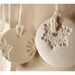 5 snowflake ornaments porcelain winter white & pearl.