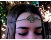 Tribal Chain Headpiece with Brass Chain and Filigree Pendant.