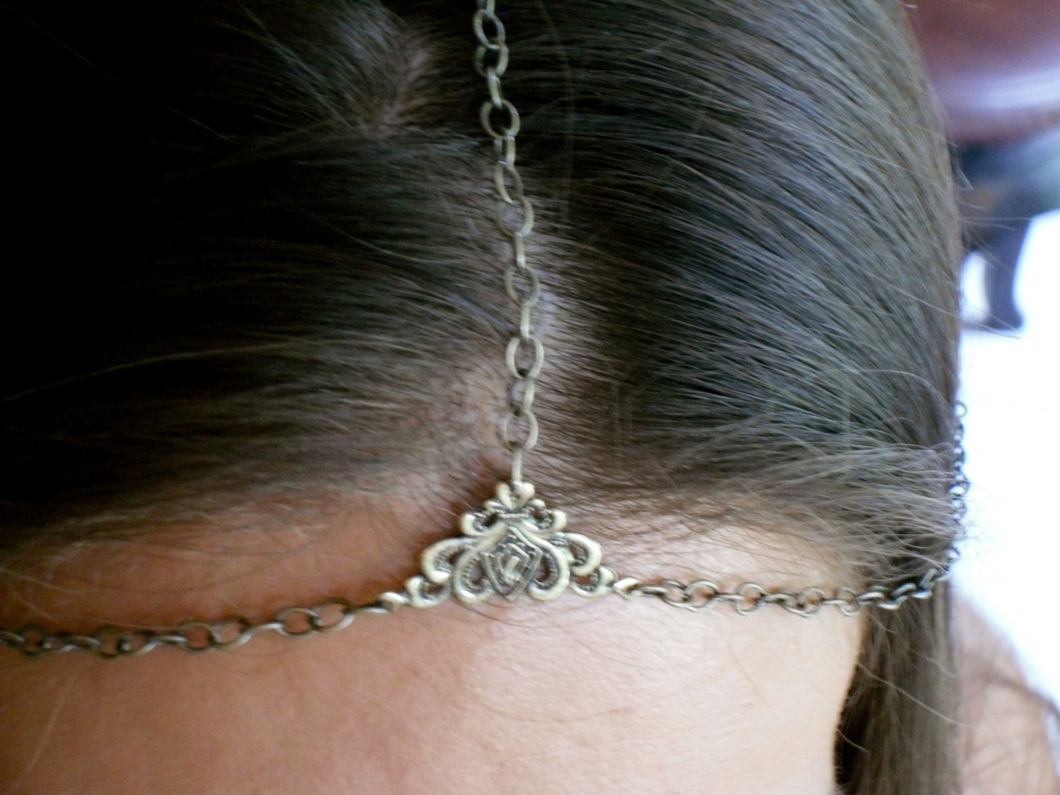Headpiece with a brass chain and a filigree-styled triangle-Made to Order