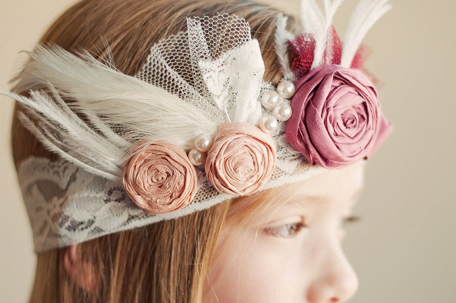 The Gatsby Glamour wedding headband  ..1920s Vintage Wedding .. Vintage Headband for Bridesmaids .. Flower girl Headband