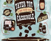 Illustrated Recipe - Tater Tot Casserole - 8"x10" Print