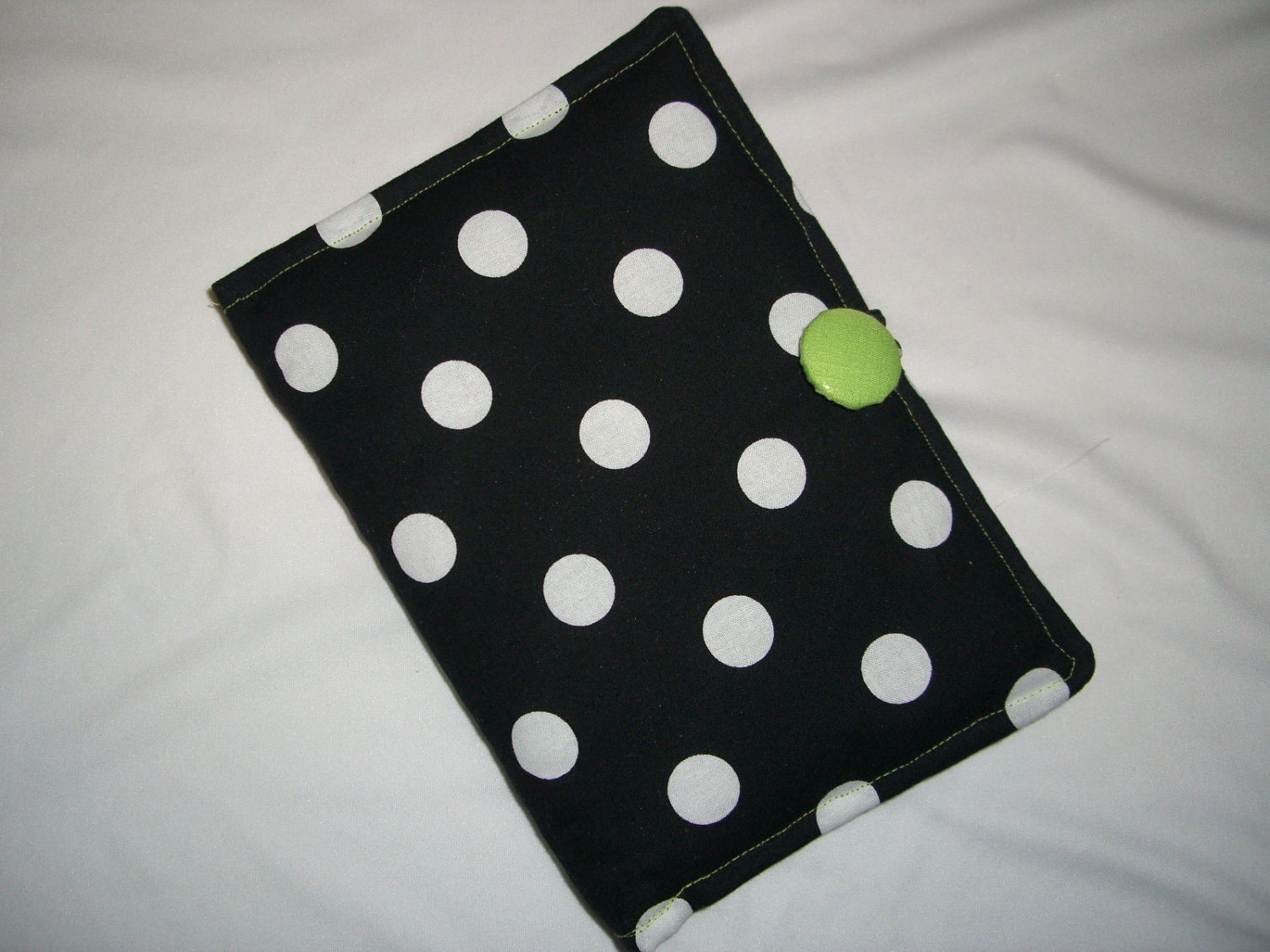 Padded Kindle Fire Case Kindle eReader Nook Cover - Black & White Polka Dot with Houndstooth - Lime Green