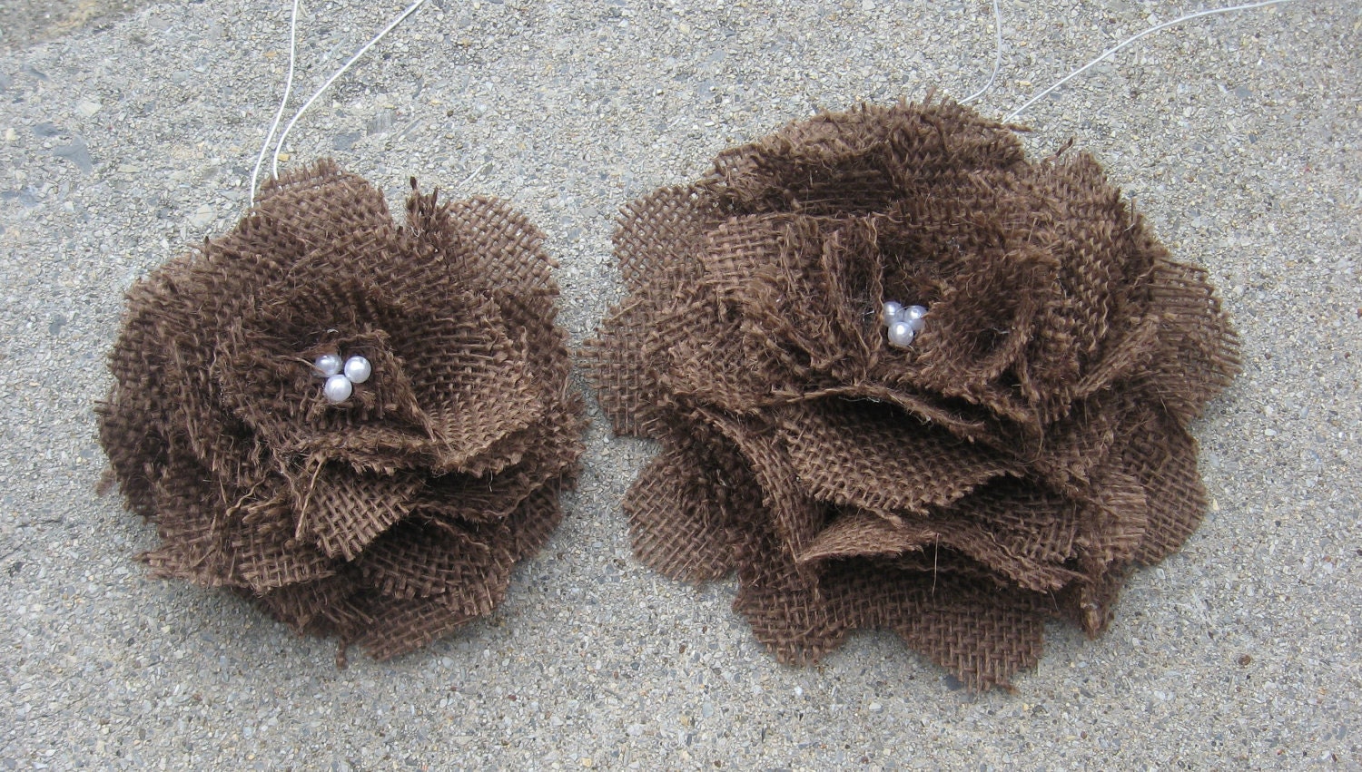 ooak chocolate brown burlap flower wedding cake decor toppers. pew bow decor. other colors available