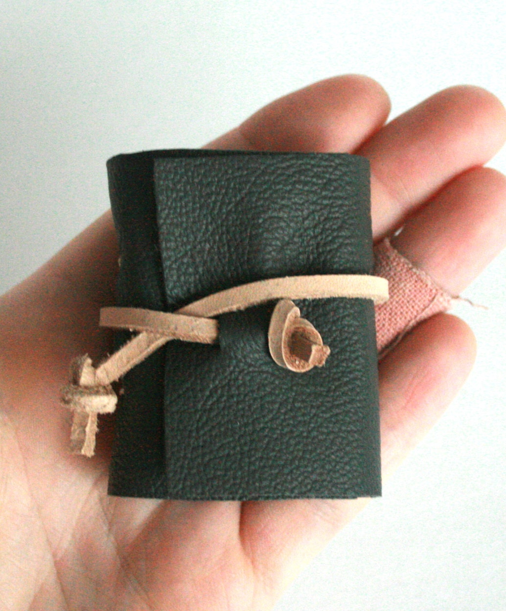 Mini Leather Journal, Blue Gray, Hand-Bound 1.75 x 2.5 Journal by The Orange Windmill