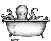 Octopus in the Tub - 10" x 8" Mounted Print