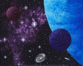 Outer Space Cosmic Landscape 8x10 Space Print From An Original Painting by K Graham Alien Planets Stars Galaxies Nebula Comets