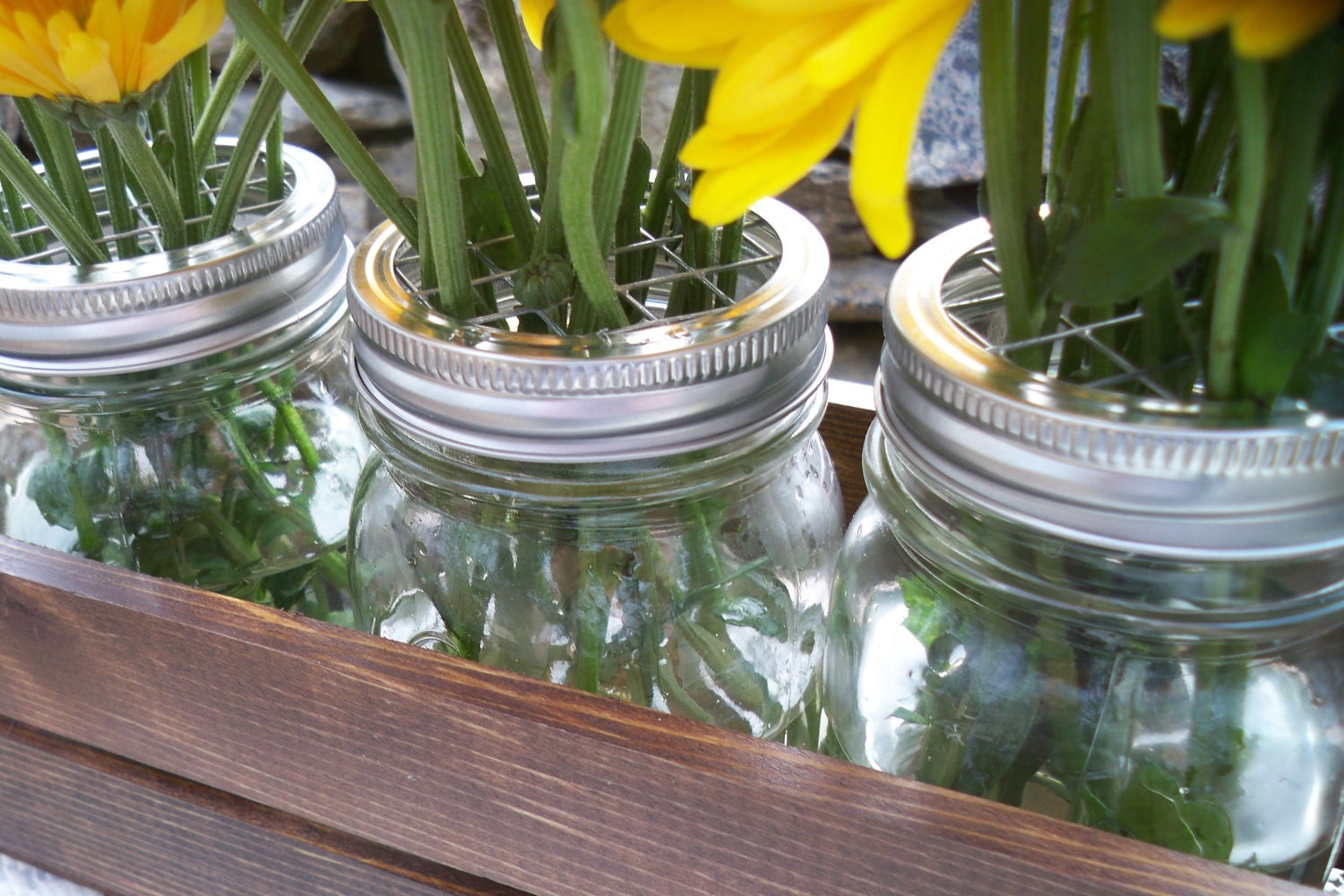 6 Handmade mason jar flower frogs DIY flower arrangements wedding flower displays mason jar centerpiece