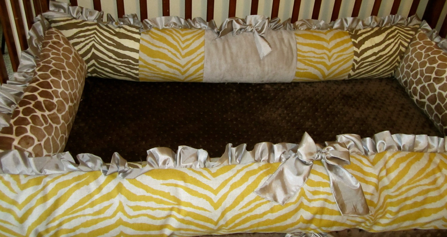 Baby Crib bedding set Animal Print Yellow brown
